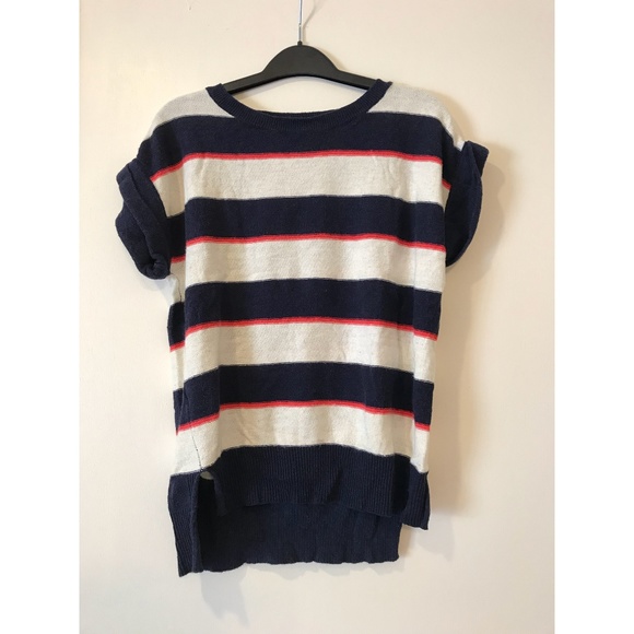 Merona Tops - Striped Cuffed Knit Top Navy White Coral Red